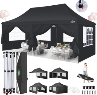 Faltpavillon 3x6m Wasserdicht Stabil Partyzelt mit 6 Seitenwänden
