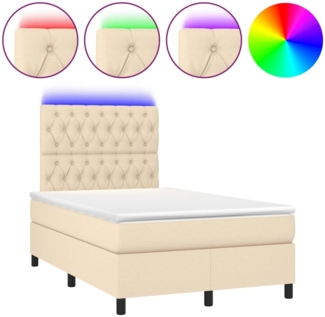 Boxspringbett mit Matratze & LED Stoff Creme 120x200 cm, Härtegrad: H2 [3135106]