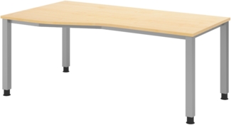 bümö Schreibtisch Q-Serie höhenverstellbar, Tischplatte 180 x 100 cm in Ahorn, Gestell in silber, QS-18-3