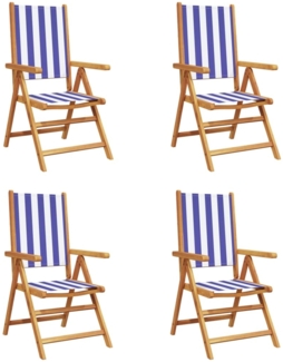 vidaXL Gartenstühle Verstellbar 4 Stk. Blau Weiß Stoff und Massivholz 3214553