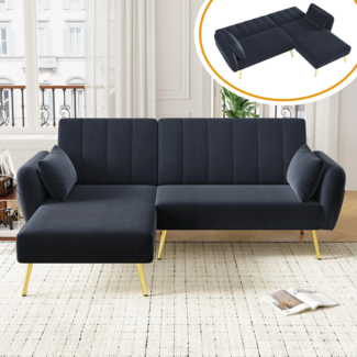 Ecksofa mit Relaxfunktion, L-Form, Schlafsofa mit Verstellbarer Rückenlehne, Polstersofa, Loungesofa, Samtbezug