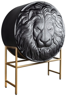 riess-ambiente Highboard LION 140cm schwarz /gold · runder Wohnzimmer-Schrank aus Massivholz (Einzelartikel, 1 St), 3D Schnitzerei · Löwenkopf-Design · handmade · 2 Türen & 6 Fächer