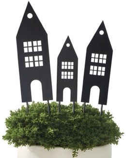 Dekoleidenschaft Gartenstecker "Haus" aus Metall, mattschwarz, 20 + 25 + 30 cm hoch, Dekostecker (3-St, im Set) Blumenstecker, Pflanzenstecker, Metallstecker, Stecker für Blumentopf