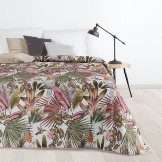 Design91 Tagesdecke Tropical, Palmen Muster Grüne Blätter Papagei Dschungel Motiv