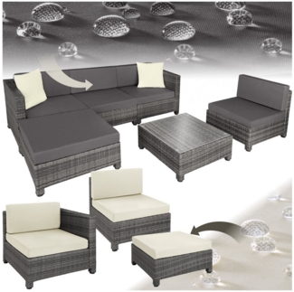 tectake Loungeset Rattan Lounge, (Set, 6-tlg), Weiche Sitzpolster, 10 cm dick, abnehmbar, hoher Komfort
