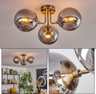 hofstein Deckenleuchte Deckenlampe aus Metall/Glas in Messing-/Rauchfarben, ohne Leuchtmittel, Leuchte im Retro/Vintage-Design mit Glasschirmen (15 cm), 3 x E14