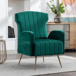 LVHOM Sessel Nadelstreifen Loungesessel, bequem gepolstert, Ohrensessel, golden Metallbeinen, für Wohnzimmer, Büro, Schlafzimmer