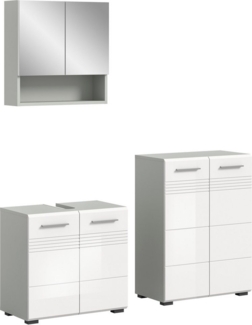 welltime Badmöbel-Set Calicio,bestehend aus: Waschbeckenunterschrank,Spiegel-und Midischrank, (3-St), Midischrank, hochwertige MDF Front mit Rillenfräsung