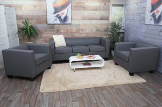 3-1-1 Sofagarnitur Couchgarnitur Loungesofa Lille ~ Kunstleder, dunkelgrau