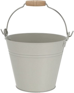 Kaemingk Übertopf Blecheimerr mit Holzgriff 26 cm verzinkt light grau