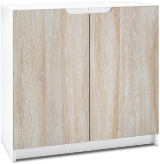 Vladon Sideboard Logan, Kommode mit 2 Türen, Weiß matt/Eiche Sägegrau (82 x 78 x 37 cm)
