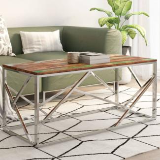 vidaXL Couchtisch Silbern Edelstahl und Altholz Massiv 349944