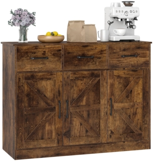 Buffetschrank mit 3 Schubladen Sideboard mit verstellbaren Regalen 108 x 38 x 81 cm Rustikal Braun