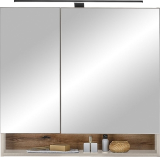 Spiegelschrank Djerba / Denver , Holzwerkstoff , Beige, Holzfarben, Verspiegelt , 80 x 75 x 22 cm