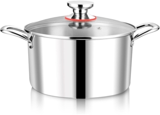 Joyfair 3-Lagiger Edelstahl Kochtopf 22cm mit Glasdeckel, 5L Induktion