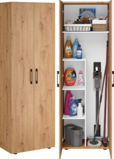 Bellamio 'Apol' Mehrzweckschrank, Eichenoptik, 176x33x60 cm, Besenschrank mit Staubsaugerfach und 4 weiteren Fächern