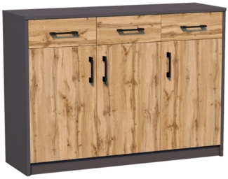 Home Collective Kommode mit 3 Schubladen und 3 Türen in matter Ausführung, Kommode 110cm (mit hochwertigen Polymergriffen, Hergestellt aus laminierten Platten, Metallrollen mit Auszugsperre), Holz Schrank Kommode mit Schubladen graphit Eiche