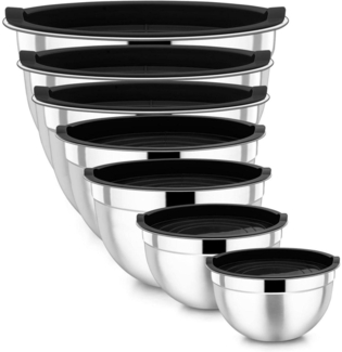 Edelstahl Rührschüssel Set 7er Salatschüssel Luftdichtem Deckel Schwarz