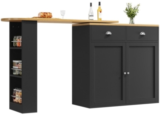 MODFU Bartisch 360° Drehbarer Bartisch,Kücheninsel (360° Drehbarer Sideboardschrank mit Ausziehfunktion und Mehr Stauraum – Elegantes Design, 138-203 x 39 x 105 cm (L x B x H), 360° drehbare Essbar