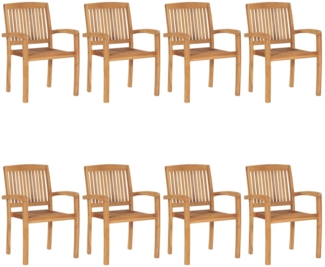 vidaXL Stapelbare Gartenstühle mit Kissen 8 Stk. Massivholz Teak 3073288