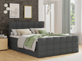 Boxspringbett Best Lux mit Fußteil, 2 Bettkästen, Bonell-Matratze und Topper, Polsterbett (Dunkelgrau (Inari 94), 160 x 200 cm)