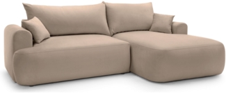 Selsey 'Ovo' Ecksofa mit Schlaffunktion, Stauraum und Samtbezug, beige, rechts, 93 x 260 x 165 cm
