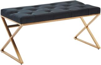 Sitzbank Samt Schwarz 90 x 46 x 44 cm Flur Polsterbank mit Metallgestell | Bettbank Schlafzimmer Chesterfield Design | Flurbank Garderobenbank Modern