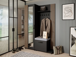 Beautysofa Garderobenschrank Garderoben-Set mit Aufhängern und Spiegel LIVIA (Geräumiger Schuhschrank) mit praktischer Kleiderstange