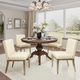 COLAMY Esszimmerstühle 4er Set, Moderne Esszimmerstühle mit Stoffbezug, Küchenstühle im Landhausstil für Restaurant und Wohnzimmer, Beige