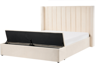 Bett mit Stauraumbank Samtstoff NOYERS 160 x 200 cm Cremeweiß