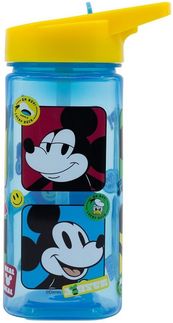 Disney Mickey Mouse Trinkflasche Micky Maus, Kinderflasche mit Tragegriff & Trinkkappe 530 ml BPA frei