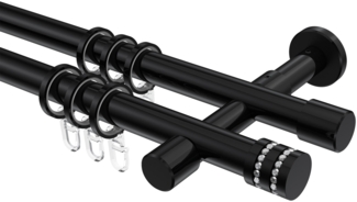 Gardinenstangen-Set Prestige Estana 420 cm (geteilt in 3 x 140 cm), 2-läufig, 20 mm Ø Schwarz