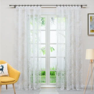 Joyswahl Gardine (1 St), Kräuselband, Voile Ausbrenner mit Blätter Muster