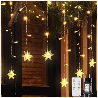 XERSEK LED-Lichtervorhang LED Lichtervorhang 9M Weihnachts Beleuchtung Lichterkette 10 Modi, 360-flammig, Warmweiß Schneeflocke LED Weihnachts Licht, IP44, Timer,Fernbedienung