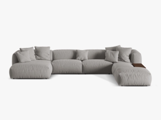 Micadoni Panorama-Ecksofa Martina 5-Sitzer Strukturierter Stoff Hellgrau Rechts