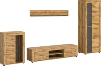 INOSIGN Wohnwand Aosta, 4-tlg, best. aus: Vitrine, Lowboard, Wandboard & Vitrine hoch, (4-St), Wohnwand, Kombination, Anbauwand, Möbel Set, Schrankwand, Möbel Kombi