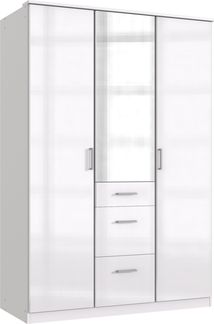 Kleiderschrank Clack in Weiß mit Fronten in Hochglanz Weiß Lack- Drehtürenschrank in verschiedenen Varianten wählbar - Kleiderschrank 135 cm – mit Spiegel