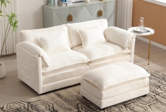 LVHOM Loungesofa Polsterecke/Relaxliege/Ecksofa mit Fußstütze, 2 Kissen, Seitentaschen, frei Kombination, Modernes 2-Sitzer-Sofa, Max. 3 Personen, Chenille-Stoff, Stabiler Holzrahmen, Weich, Bequem, Geräumig, Funktional & Platzsparend, Polsterliege für...