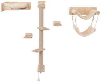 KOMFOTTEU Kratzbaum, Kletterwand mit 2 Hängematten, Bett, Treppenstufen