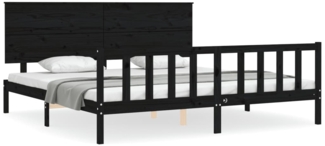 vidaXL Massivholzbett mit Kopfteil Schwarz 200x200 cm 3193425
