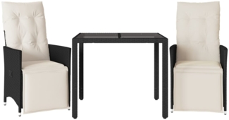 vidaXL 3-tlg. Bistro-Set mit Kissen Schwarz Poly Rattan 3276863