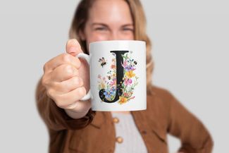 WS-Trend Tasse Name A bis Z und 0 bis 9 Blumen Bienen Kaffeetasse Teetasse Geschenk, Keramik