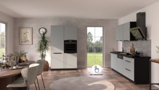 Küche ARIA K-BL - 220 + 120 cm Anti Fingerprint Küchenzeile Küchenblock Singleküche Einbauküche