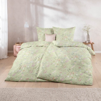 Estella Mako-Satin Bettwäsche 135x200 Dilara reseda grün Streublümchen 7529-550