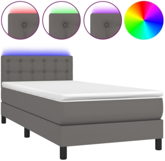 vidaXL Boxspringbett mit Matratze & LED Grau 100x200 cm Kunstleder 3134211
