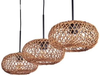 hofstein Hängeleuchte moderne Pendellampe aus Metall/Bambus in Schwarz/Natur, ohne Leuchtmittel, Gitterschirm Leuchte (25cm), Lichteffekt, 3x E27, ohne Leuchtmittel