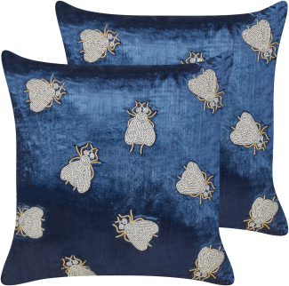 Kissen 2er Set Tiermuster PENTAS Samtstoff 45 x 45 cm Marineblau