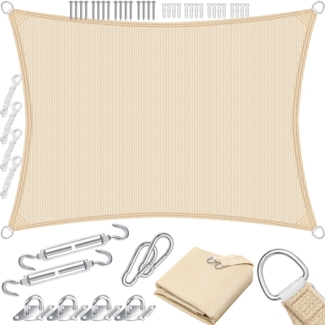KESSER® Sonnensegel Sonnenschutz Windschutz | HDPE Gewebe | wasserabweisend & windabweisend | 5-Fach quer vernäht robust & stabil Schattenspender Garten Balkon Terrasse Rechteck, Creme, 4x6m