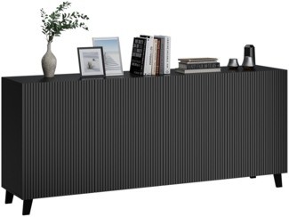 Bellamio 'Tana' Kommode, schwarz mit geriffelter Front, 81x40x185 cm, Sideboard mit 4 Türen und 8 Fächern