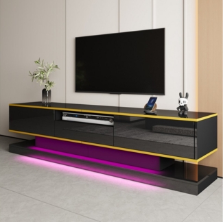 OKWISH Lowboard Hochglanz (Wohnzimmermöbel, Fernsehschrank, Low-Panel, 1 St, 3 Schubladen, 1 offenen Fach), mit farbwechselnden LED-Leuchten